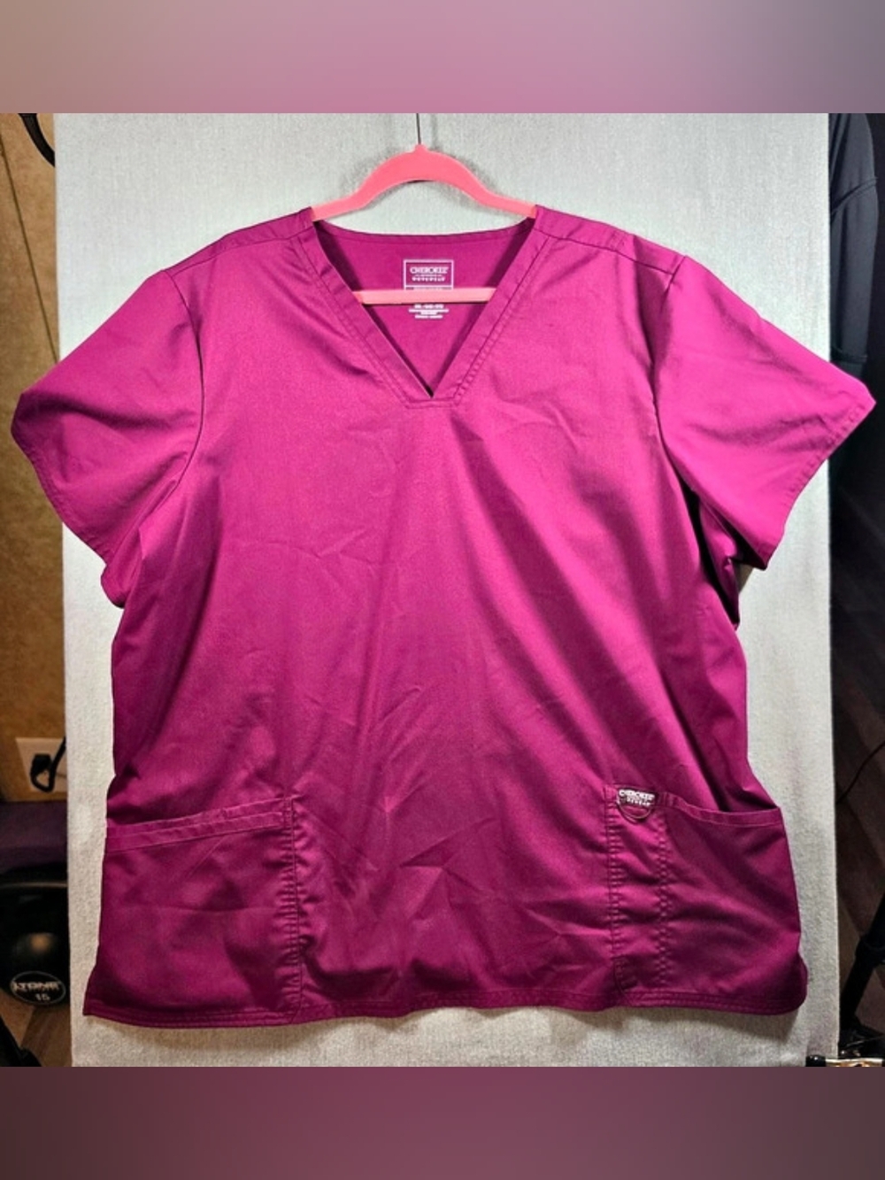 Cherokee Revolution Short Sleeve Scrub Top in Burgundy Size 3XL
